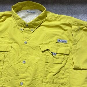 Columbia PFG Bahama II Fishing Shirt Mens XXL Yellow Short Sleeve Button Down